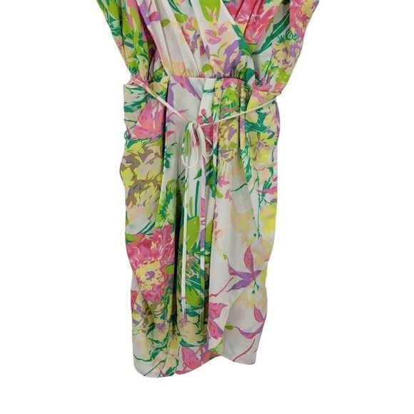 Revolves Yumi Kim Jayne Mini Wrap Dress L White Pink Floral Tie Waist Tropical - Picture 6 of 13